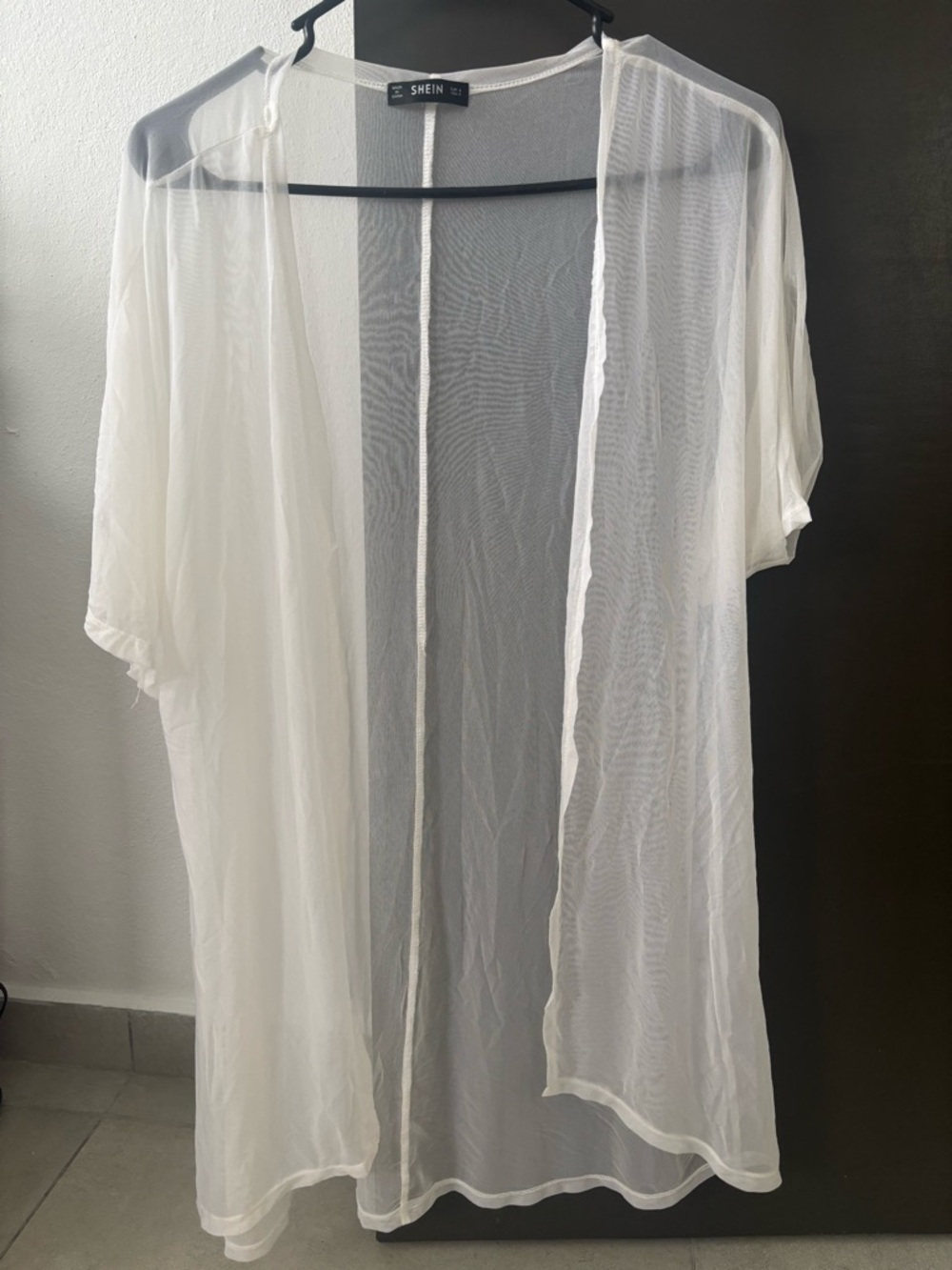 SHEIN White Sheer Mesh Kimono Beach Cover Up - Size S